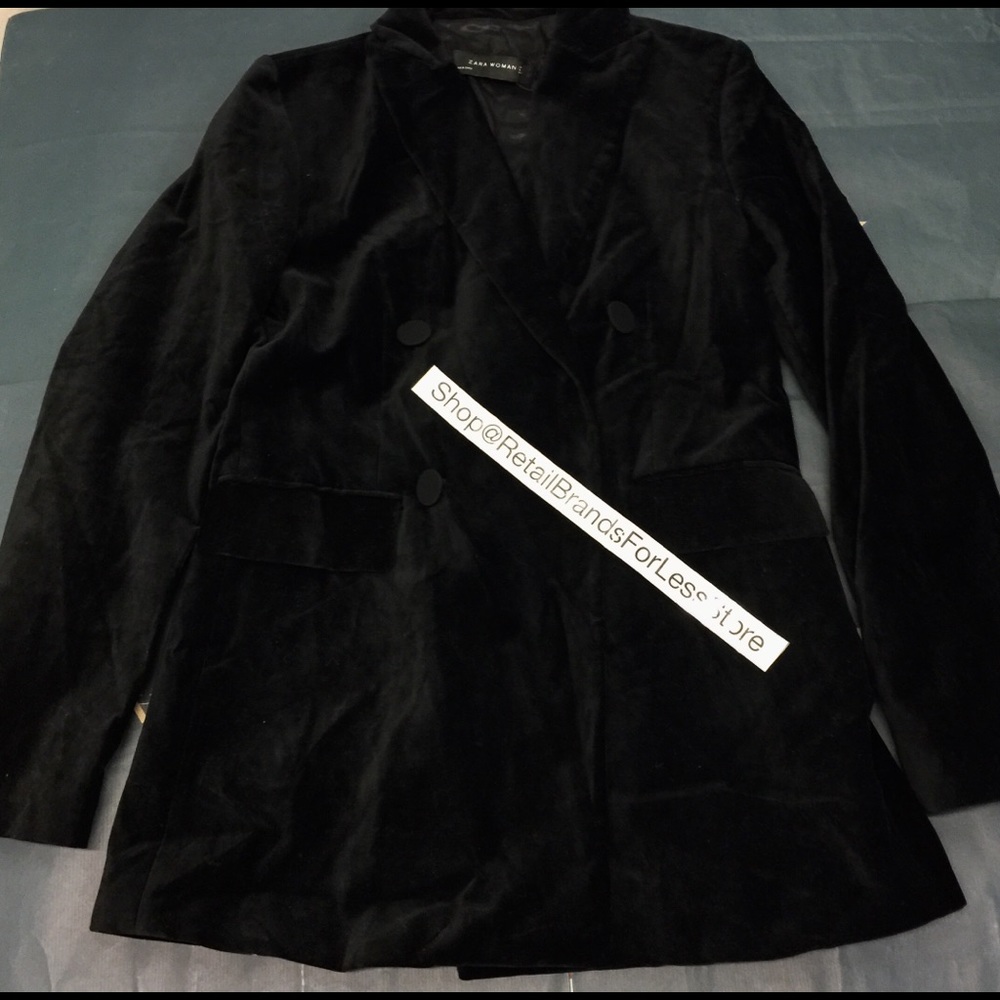 ZARA WOMAN Black Velvet Effect Satin Accent Double Breasted Tuxedo Blazer - Picture 10 of 10